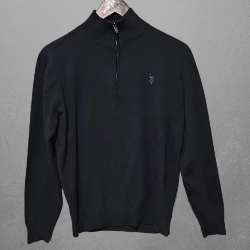 U.S. Polo Assn Mens Medium‎ Charcoal Gray Sweater Quarter Zip Pullover Mock Neck